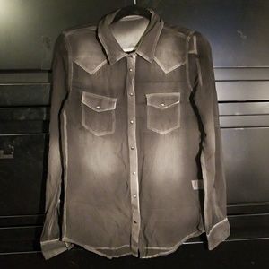 100% Silk Sheer Black Button Down